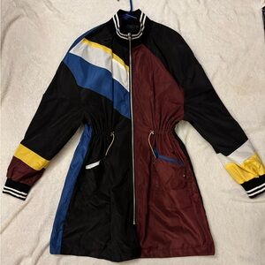 Me Jane Black and Blue Trench Coat with High Collar and Long Sleeves